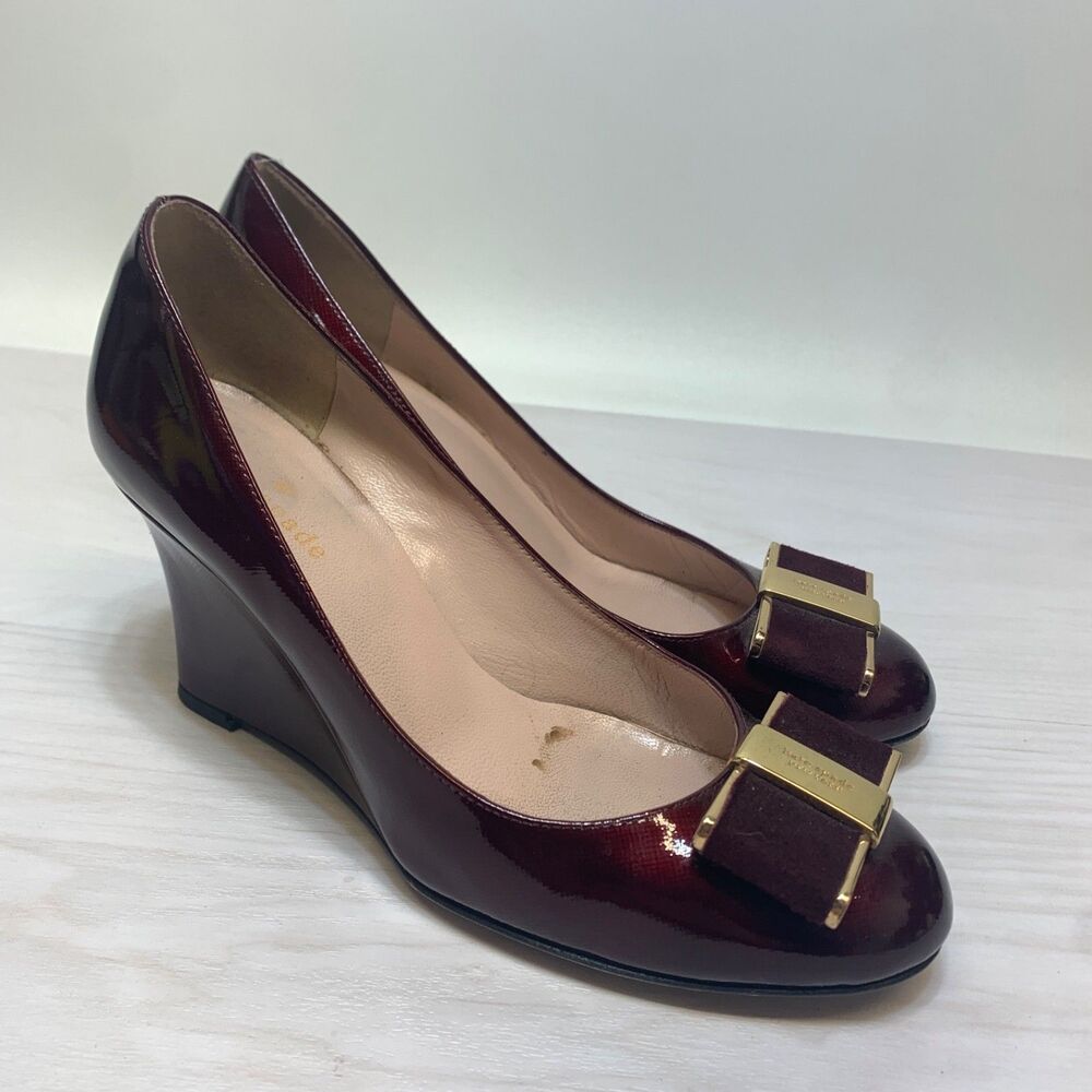 Kate Spade New York 6.5 Dress Shoes Women's Bowdie Wedge Pumps Glam Career Italy